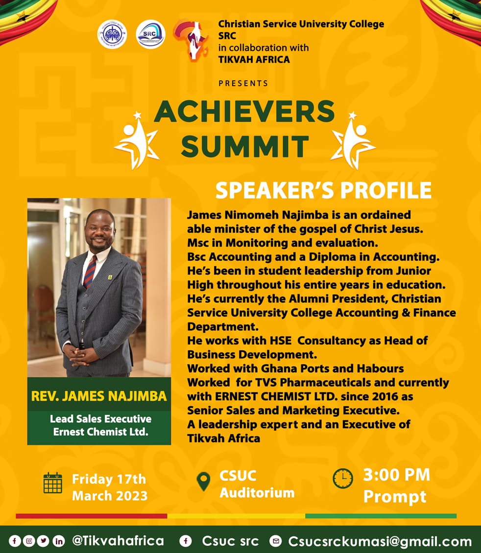 theagyemangduah's tweet photo. "In every aspect of life, M and E is needed"- our third speaker.

Rev James Najimba, 

He is one of our key note speakers.
 This year's Achievers Summit is happening live at the CSUC auditorium this Friday, at 3pm.
@TikvahAfrica

#AchieversSummit
#TikvahAfrica https://t.co/yRUc2bT3lz