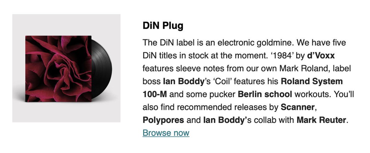 Our jolly nice friends <a href="/ElectronicMagUK/">Electronic Sound</a> are featuring a selection of DiN titles on Vinyl &amp; CD in their very fine online store. Pop over &amp; have a browse @ electronicsound.squarespace.com/shop/din
<a href="/stephenjbuckley/">Polypores 🌳👽🌳</a> <a href="/robinrimbaud/">Robin Rimbaud - Scanner</a> <a href="/dVoxxMusic/">d'Voxx</a> <a href="/markusreuter/">Markus Reuter</a>
