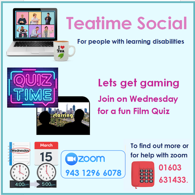☕️At Teatime Social tomorrow we will have a film quiz. 🎥
Join us for some fun and games - we look forward to seeing you there 😀