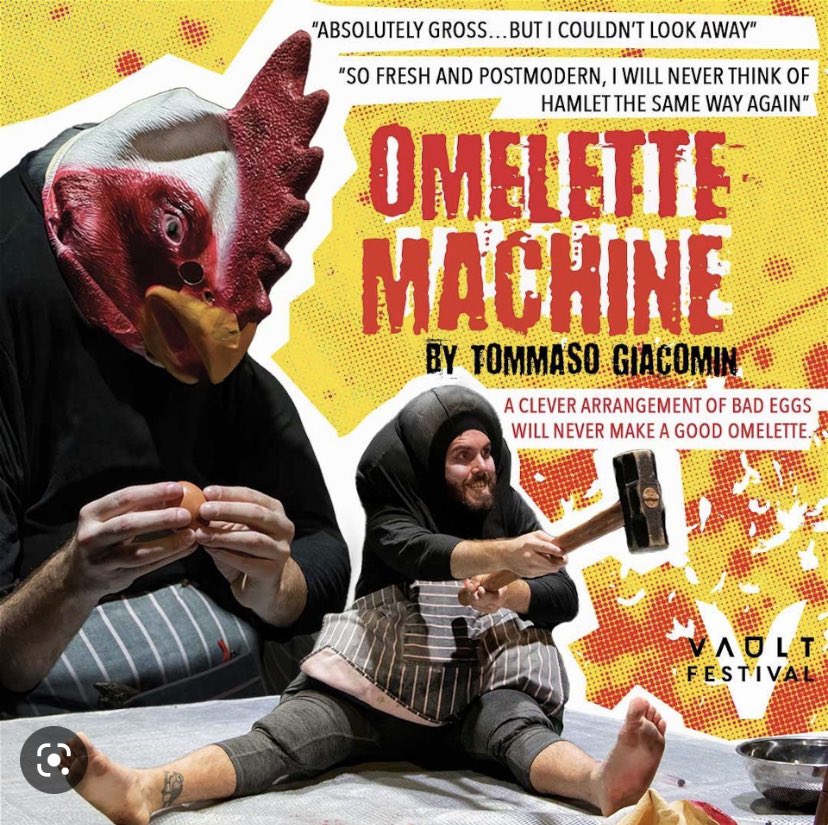 Into the last week of @VAULTFestival 

Ending my run @ this incredible festival w <a href="/TommasoGiacomi1/">Tommaso Giacomin</a> new show 

🍳OMMELETEMACHINE 🍳 
<a href="/ToDoListLDN/">To Do List</a> top 66 of the festival 
<a href="/loureviewsblog/">Louise Penn (LouReviews)</a> week 8 picks 
<a href="/StagedoorLDN/">Stagedoor</a> &amp; <a href="/lyngardner/">lyngardner</a> week 8 top picks! 

OPENS TONIGHT @ 8pm!

#SaveVault