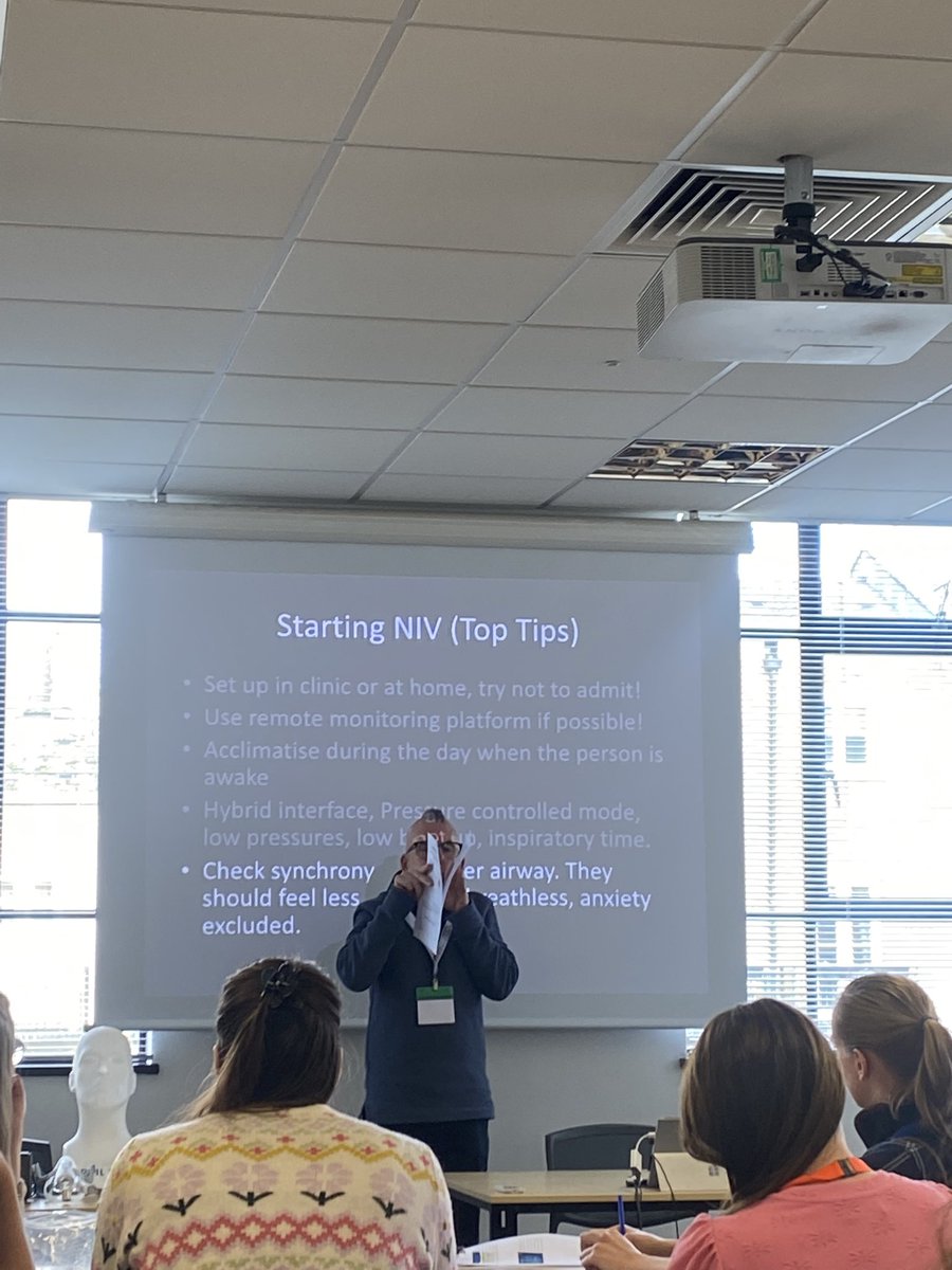 What happens if you blow air between 2 pieces of paper? Does the gap get wider or narrower? 

To my surprise, it gets narrower.

Take this &amp; apply it to an #MND patient with a floppy airway.. airway collapse.

What happens if you blow slower/more gently? Remains open

@jnthnplmr
