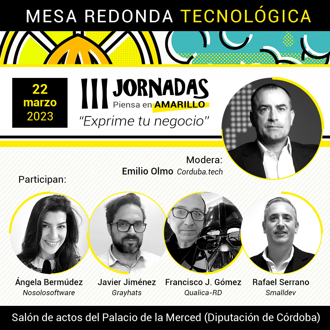 AmLimon's tweet image. ¡¡Mesa redonda tecnológica!! 🍋 Quedan muy pocas entradas, consíguela aquí: amarillolimon.net/piensa-en-amar…
#corduba_tech @nosolosoftware #GrayHats @QualicaRD #SmallDev