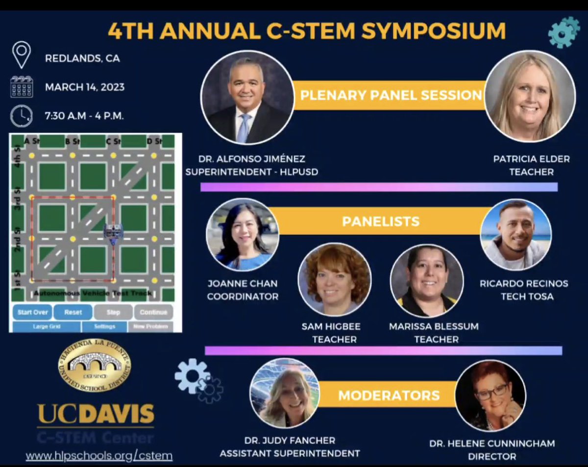 HLPUSD will be very well represented today as speakers, moderators, and panelists at the UC Davis C-STEM Conference in Redlands! Merek will also be there as the judge of the 4-6th grade robotics challenge! #proudtobehlpusd