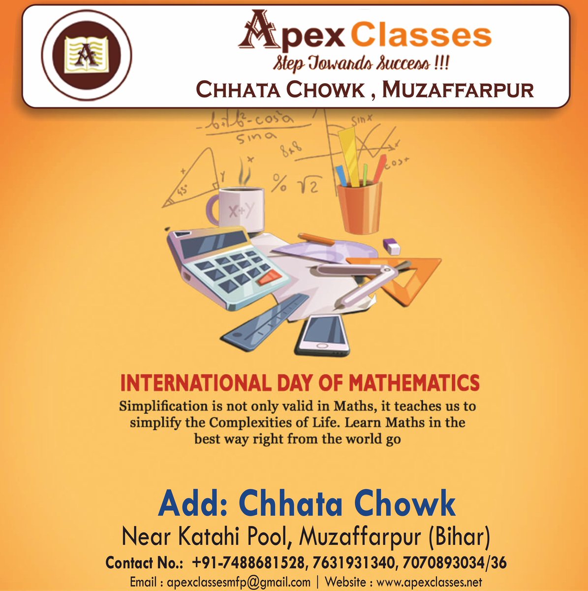 apexclassesmuz's tweet photo. International Mathematics Day

#MathematicsDay  #IITJEE #iitjeepreparation #IITJEEcoaching #coaching #institute #educationalinstitute #neetpreparation #neetcoaching #neet2023 #medicalpreparation #foundationcourse #iitclasses #neetclasses #ApexClasses #bestinindia #bestinstitute https://t.co/DAhMr3hrrK