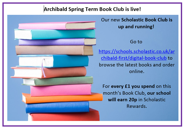 ArchibaldFirst's tweet photo. #AFSReads At Archibald we are passionate about reading and hope to involve our school community with our focus on reading for enjoyment.
Take a look at our new Book Swap plan and our current Book Club through Scholastic. https://t.co/qIki5Fsdn8