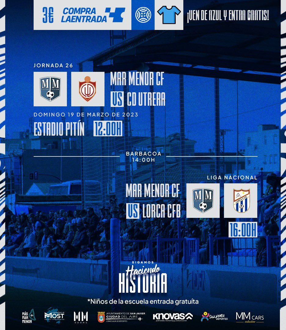 racingctmmfc's tweet photo. 🛡️ 𝐃𝐎𝐌𝐈𝐍𝐆𝐎 𝐃𝐄 𝐏𝐈𝐓Í𝐍 🛡️

💙 ¡Este domingo ven de AZUL al #EstadioPitín y entra gratis para animar al @MarMenorFC!

🤍 ¡Y quédate después del encuentro para disfrutar de una barbacoa para coger fuerzas y apoyar al #Juvenil en su lucha por el liderato de Liga Nacional! https://t.co/hEowJmuw5m