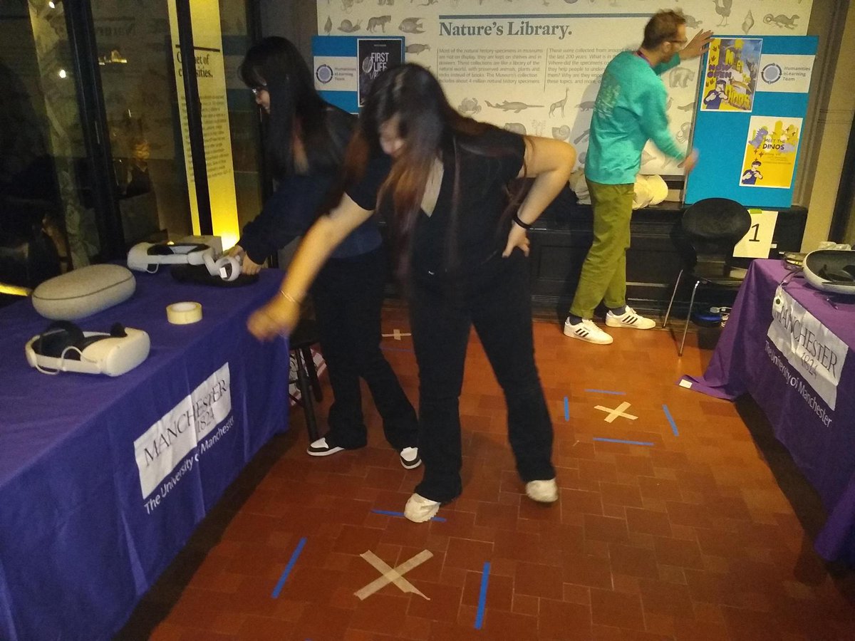 humelearning's tweet photo. The eLearning Team is supporting British Science Week.
14/15 March, The Manchester Museum

@DTCEManchester students helping to set up a Virtual Reality space to enable students to visit the David Attenborough's First Life and Meet The Dinos in VR.

@EducationUoM 

#meta #VR https://t.co/wZLr2OFB5H