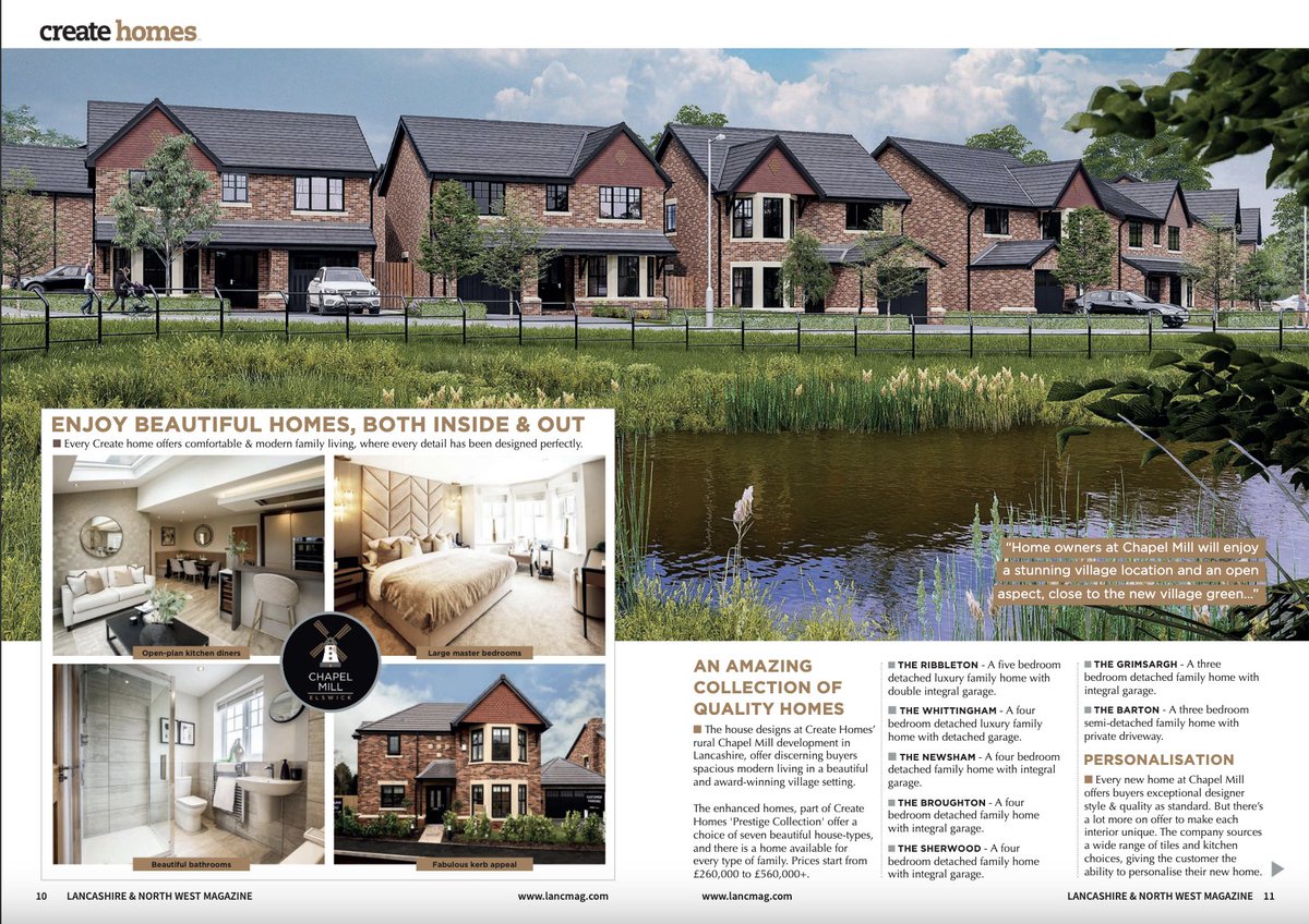 📰 🏡 We are really excited to be featured in April's LANCASHIRE &amp; NORTH WEST MAGAZINE, out now! Read our feature about CHAPEL MILL, our ELSWICK development, online now at: bit.ly/lm-apr-23
#Lancashire #MagazineFeature #NewBuildHomes #ElswickVillage #DesignerHomes