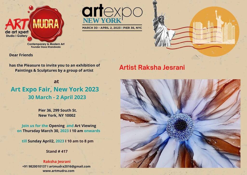 Dear friends,

Watch out for this space! Save the Date..

Tick Tock …Countdown Begins Starts..
Gear up..Ready Steady &amp; Go..

I Raksha Jesrani, am very excited to be a part of the #Art Expo Fair, New York's #30 March -2 April 2023 edition, under the panel of #Artmudra - de ar…