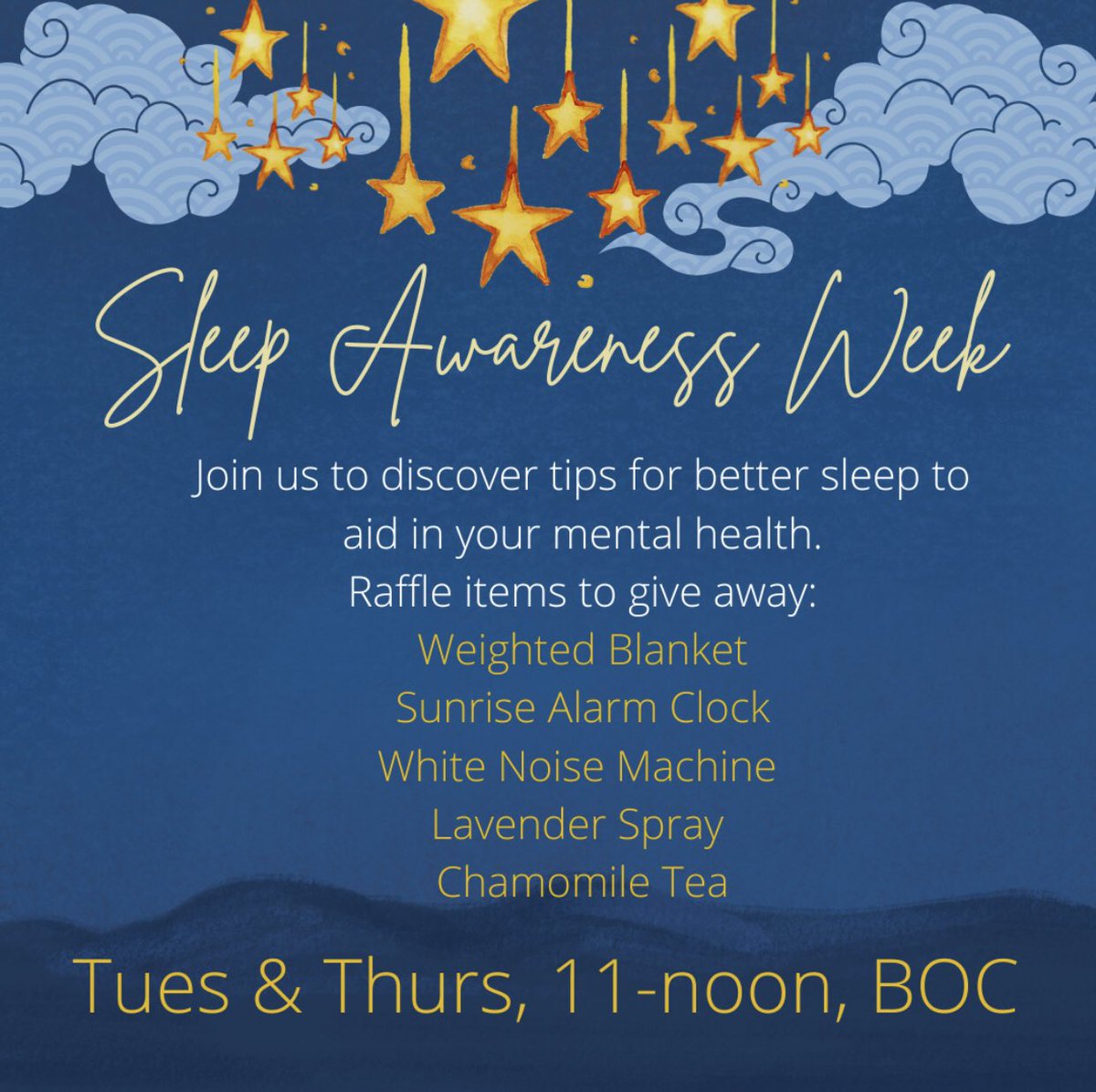 Counseling_MU's tweet photo. Don’t hit the snooze on this one!! Join us today and Thursday to grab a tip card and enter to win a prize! 💤😴 https://t.co/mz5dfgo7aF