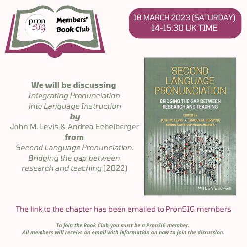 Our March Book Club🤩 is nearly upon us! 📖

18 March 2023 📅   14 - 15.30 UK time ⏲️

Read more here ➡️ pronsig.iatefl.org/bookclub2/

#PronSIG #IATEFL #CPD #pronunciation #teachingenglish