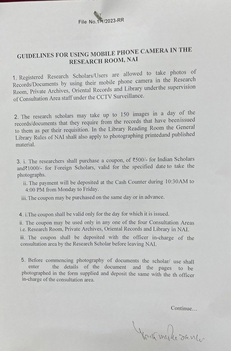 Good news for #SouthAsia scholars! India's National Archive @IN_Archives are now allowing photography of documents (limited to 150 images a day at Rs. 500 for Indians & Rs. 1000 for foreigners). More info about Abhilekh Patal seems also to be forthcoming. #AcademicChatter