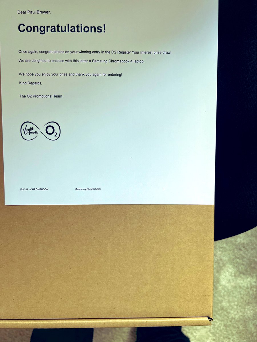 _Brewer_'s tweet photo. Not everyday you get a new laptop for free… Entered a O2 comp and actually won!! Never really won anything on these comps before! So they do actually work and do get winners! #o2Virgin https://t.co/ntpHJPHCZF