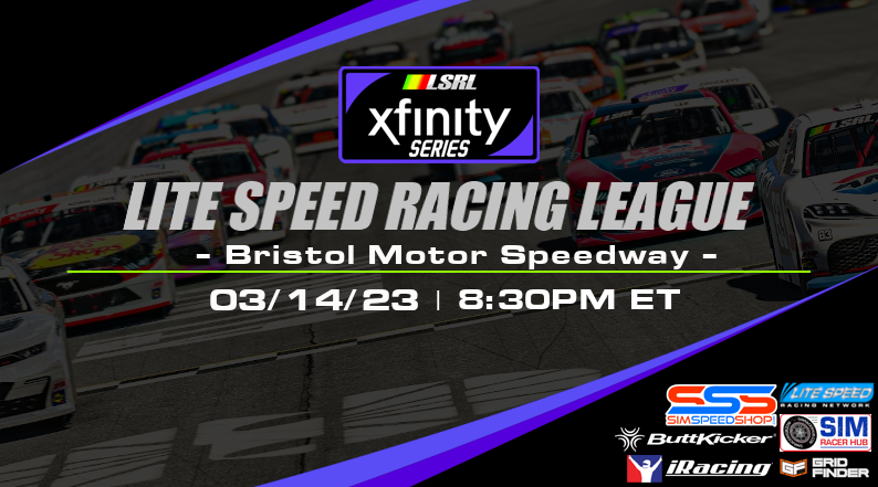 Lite_Speed_Race's tweet photo. LSRL @Xfinity series is in Action Tonight!!
Where: @ItsBristolBaby
When: 8:30pm EST
Main: 250 Laps
Stage Lap: 80
Broadcast on @YJMediaGroup: https://t.co/ylcU6IxYIn
Presented By:
@GridFinder
@TheButtKicker
Wilder Graphix
@SimRacerHub
Sim 3D https://t.co/257wMbKRE6