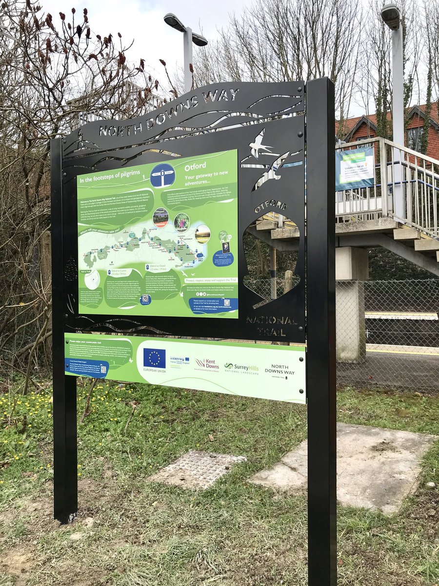 DarentValleyCRP's tweet image. Exciting to see the new North Downs Way interpretation panel up at Otford station - puts our station at the heart of a fantastic long distance trail. Do stop for a cup of coffee! Or better yet start the Trail here. #kentdownaonb #northdownsway #darentvalley #railtrails #otford