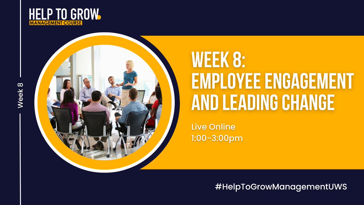 Cohort 7 - we will see you online today from 1pm. This week we are exploring Employee Engagement!

See you on Zoom this afternoon 👋🏾😀

Can't make it? Let us know:
h2gm@uws.ac.uk

#HelpToGrowManagementUWS