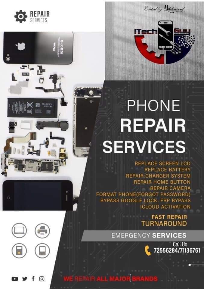 Repair Mobile Phone at iTech Mobile

✅Replace Screen LCD
✅Replace Battery
✅Repair HomeButton 
✅Repair Camera
✅ Format Phone (Forgot password)
✅ Bypass Google Lock,Frp Bypass
✅iCloud Activation

Contact us +267 72556284
WhatsApp Text - 
wa.me/+26772556284