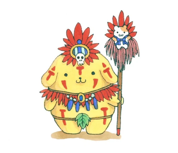 ポムポム族の原住民#ポムポムプリン #マフィン #イラスト 