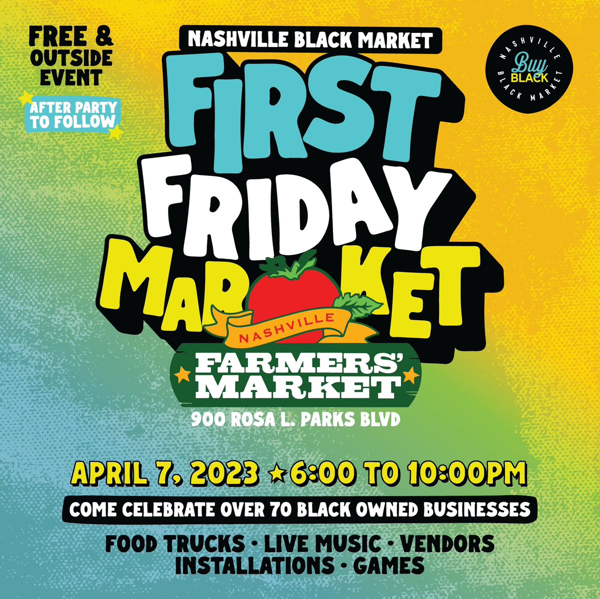 thenashbm's tweet photo. April 7th we’ll be back from 6-10 PM! Vendors, food trucks, and more! Followed by an after party at The Rum Room !🔥 

Be there or hear about it!
#NashvilleBlackMarket #ThingsToDoInNashville #NashvilleActivities https://t.co/oJLGtLiW08