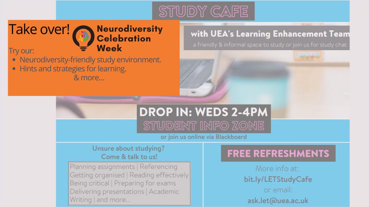UEA Study Advice (@uealearn) on Twitter photo Study Cafe is supporting #NCW Come & talk to LET! Join us for study chat, share our informal, ND-friendly space for solo/group studying. Free 🍪☕ too! #ThisIsND #LETevents 
@unionuea <a href="/UEALibrary/">UEA Library</a> <a href="/UEAstudents/">UEA Students</a> UeaEDU <a href="/UEAPsychology/">UEA Psychology</a> <a href="/UEAHSCP/">UEA Health and Social Care Partners</a> <a href="/uealdc/">Literature@UEA</a> @UeaAma <a href="/ueapg/">UEAPG</a> <a href="/UEADisRes/">UEA_Disability_Res</a> Study Cafe is supporting #NCW Come & talk to LET! Join us for study chat, share our informal, ND-friendly space for solo/group studying. Free 🍪☕ too! #ThisIsND #LETevents 
@unionuea <a href="/UEALibrary/">UEA Library</a> <a href="/UEAstudents/">UEA Students</a> UeaEDU <a href="/UEAPsychology/">UEA Psychology</a> <a href="/UEAHSCP/">UEA Health and Social Care Partners</a> <a href="/uealdc/">Literature@UEA</a> @UeaAma <a href="/ueapg/">UEAPG</a> <a href="/UEADisRes/">UEA_Disability_Res</a>