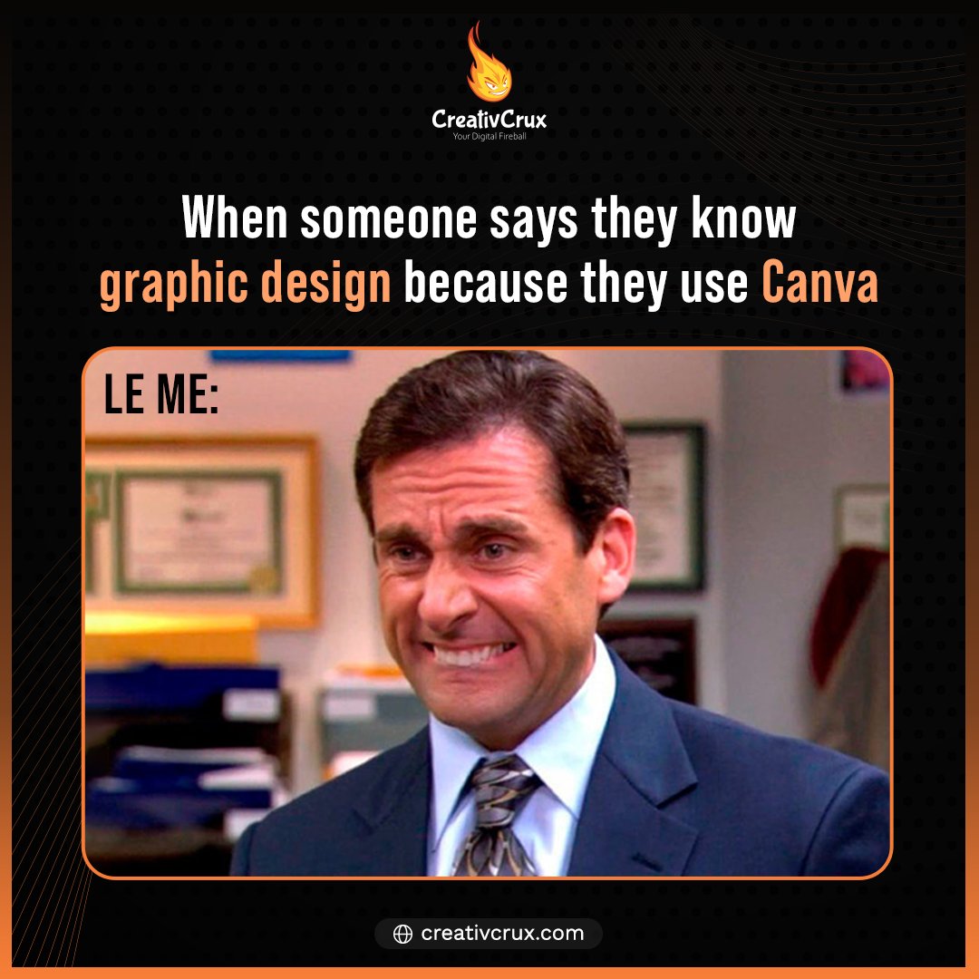 CreativCrux's tweet photo. Tag the canva Designer you know.😄😄😄

Graphic Design is not all about canva. you need to know the fundamentals &amp; principles of design thinking.

Share your opinion on it.

Follow us for more amazing content!
📞0300-1594440
👉 https://t.co/O7wO498xuy https://t.co/hWM0f6m2ot