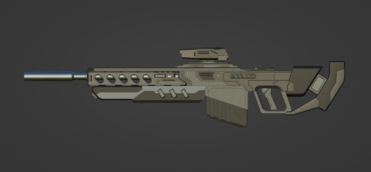 DB_553's tweet image. ベースカラー配色完了～

落ち着いたベーシックな色味もいいなぁ。
後はベイクして新しいベイク設定を試しながら作業です。

設定では、遠中距離狙撃銃だけどパッとみARにしか見えないよぉ。。。

#blender #weapondesign