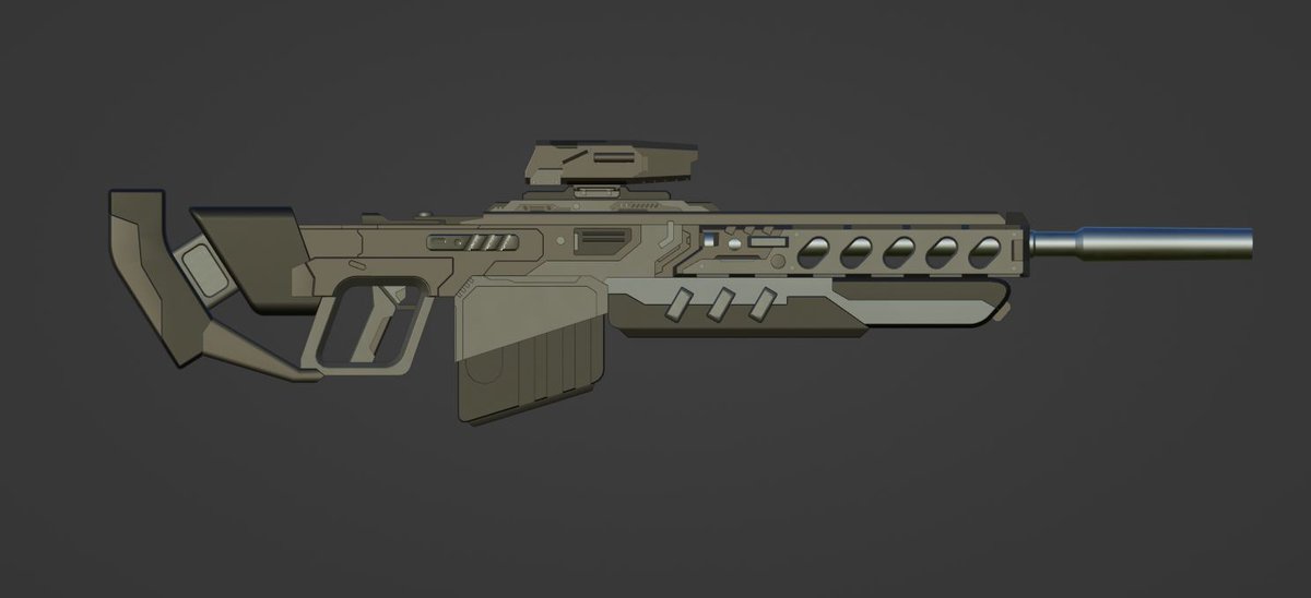 DB_553's tweet image. ベースカラー配色完了～

落ち着いたベーシックな色味もいいなぁ。
後はベイクして新しいベイク設定を試しながら作業です。

設定では、遠中距離狙撃銃だけどパッとみARにしか見えないよぉ。。。

#blender #weapondesign