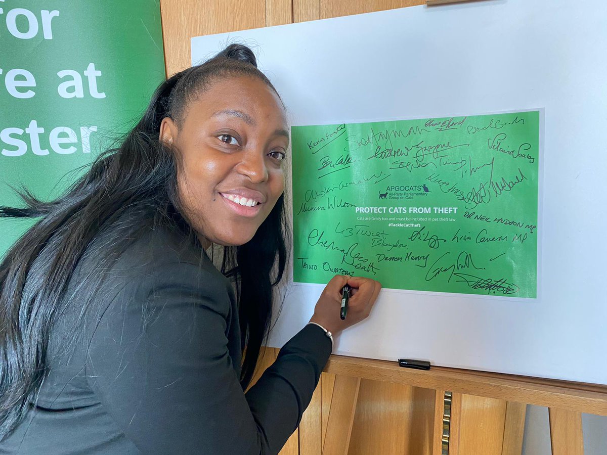 TaiwoOwatemi's tweet photo. 😺Today I joined @APGOCATs at their event in Parliament to raise awareness about cat theft. 

📈In 2021, cat thefts increased by 40%. 

📝We urgently need the government to bring in the Kept Animals Bill so that we can protect cats from this awful crime. #TackleCatTheft https://t.co/6KpbOLvfHu