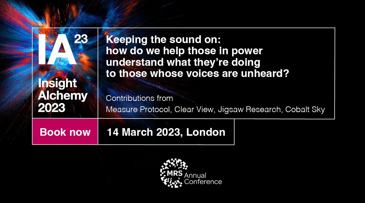I'll be speaking at the MRS annual conference today on the 'Keeping the sound on' panel. 

We'll be discussing ways @CVR_Insights works with clients on how they can equitably engage with people from diverse backgrounds.

#CVRInsights @TweetMRS #MRSLive