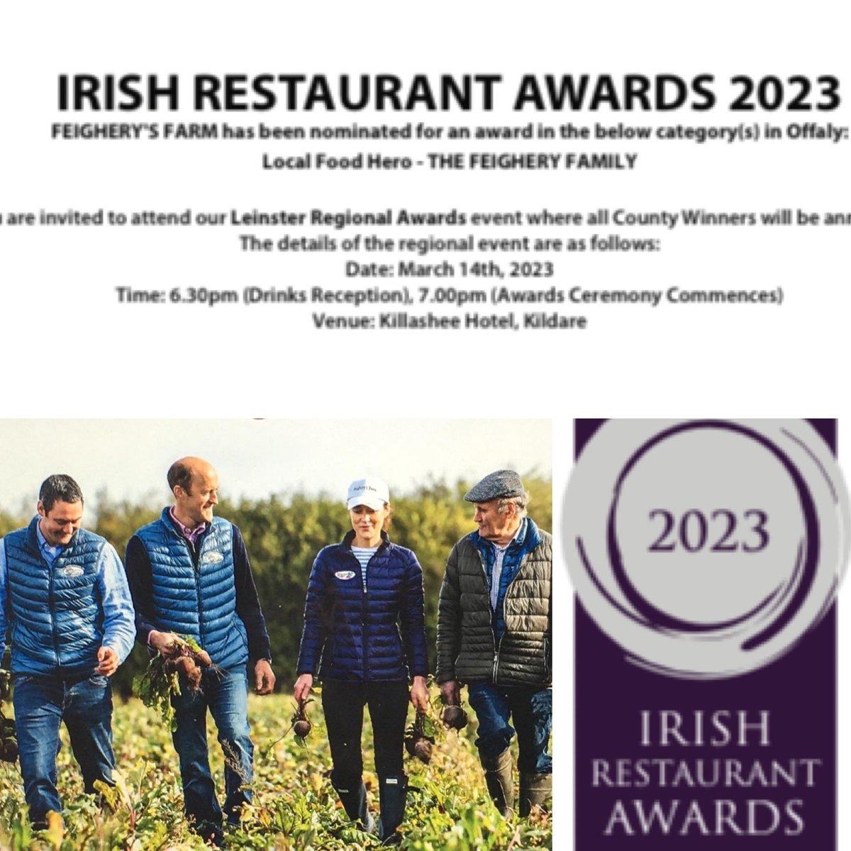 feigherysfarm's tweet photo. What a surprise to us all ..to receive this unexpected nomination ๐คฉ
Whoever you all are who voted for us .. THANK YOU โบ๏ธ ๐ ๐ซ
@restawards #foodheroawards #foodaward #leinster #localfoodhero https://t.co/mLpzVfov0a