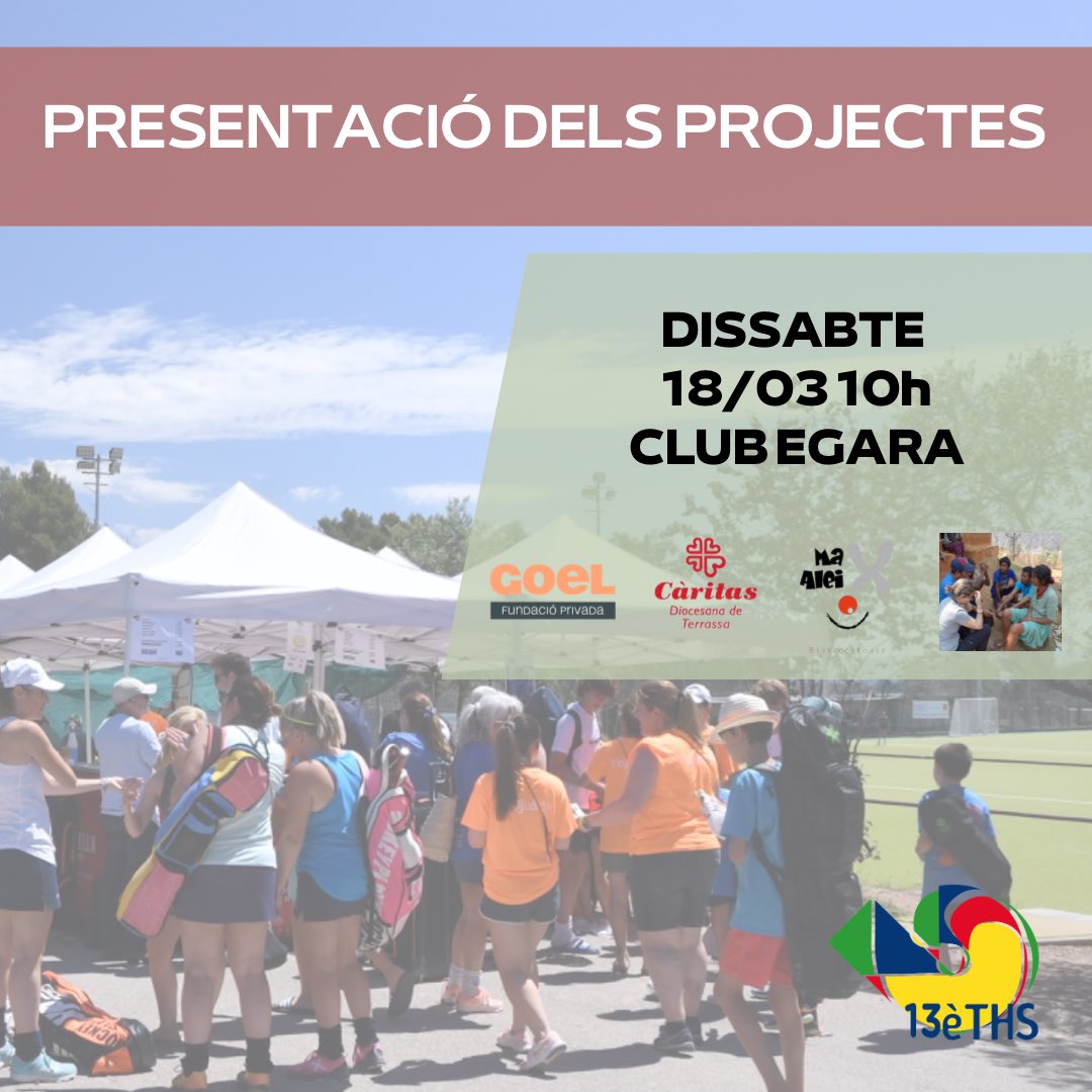 THSolidari's tweet photo. 🫶 Coneguem els projectes solidaris!
🤔 En què consisteixen? A qui van dirigits? Quines activitats fan? Com treballen?
👫 Ens ho explicaran els seus protagonistes el pròxim dissabte 18 de març a les 10h al Club Egara.
🤗 Esteu tots convidats! https://t.co/V3VX3ZJdH5