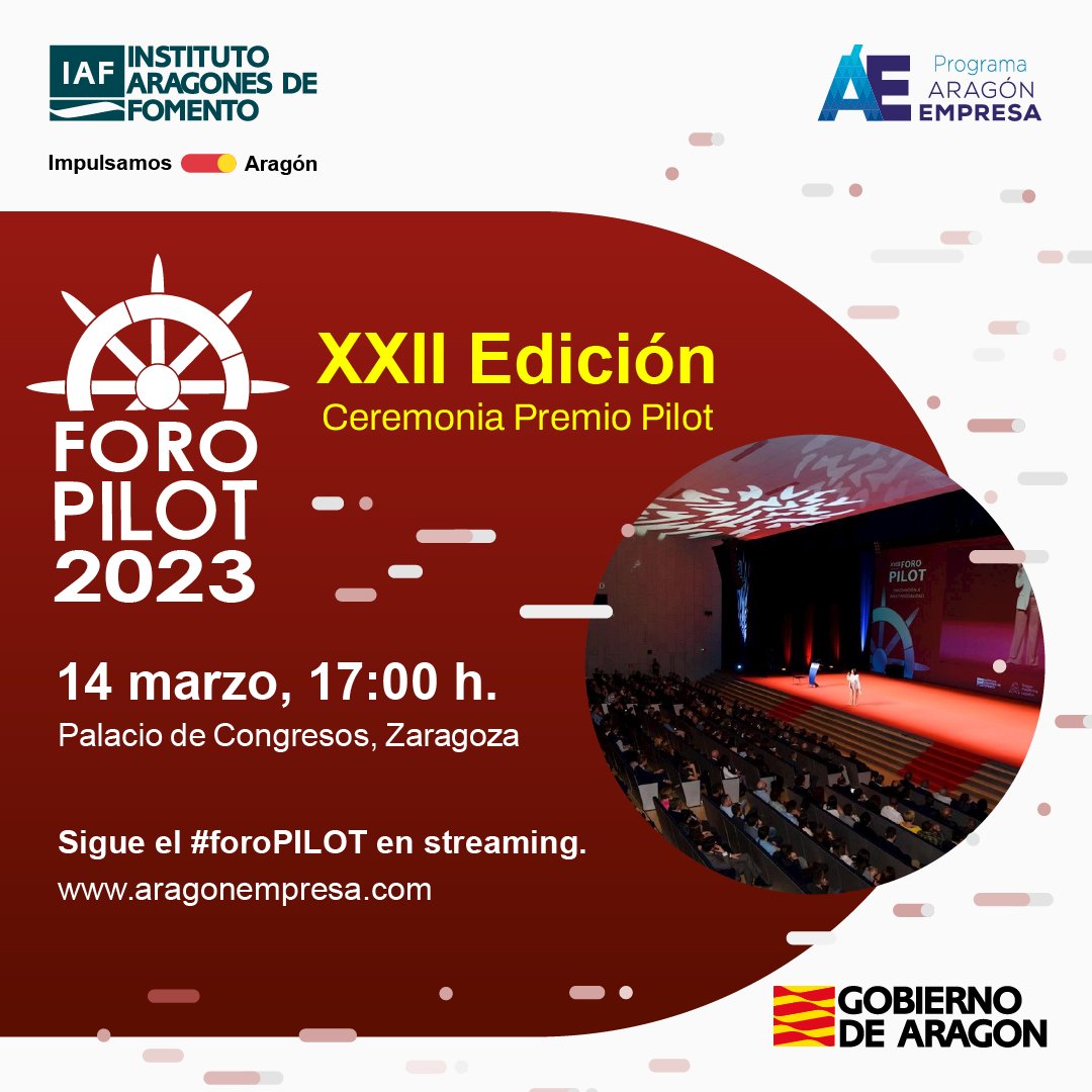 AragonEMPRESA's tweet photo. Te esperamos este 14 de marzo a las 17:00h en el palacio de congresos de Zaragoza para la celebración del #foroPILOT en su XXII edición.

Recuerda que puedes seguir el evento vía streaming desde nuestra página web.

🟥 Foro PILOT 2023 🟥 https://t.co/g4Xv1VC8UO