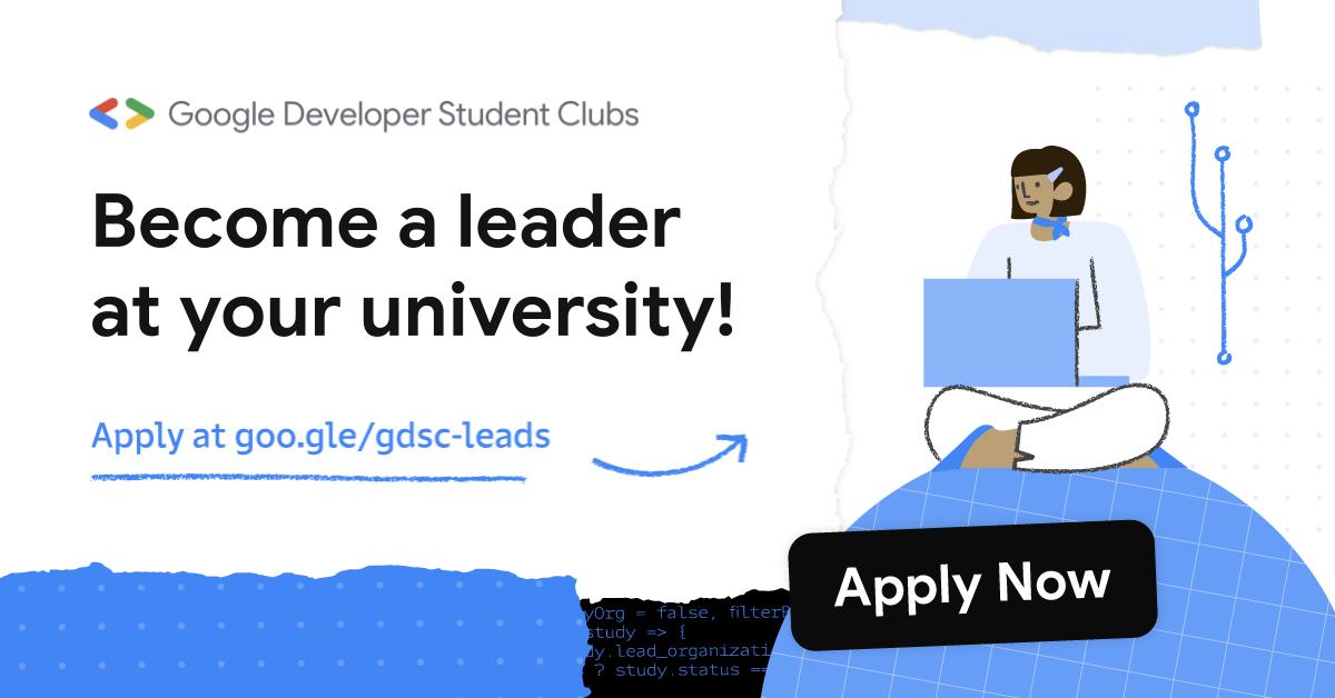 💡Looking to make an impact as a leader of developer community?  

Apply now!→ goo.gle/gdsc-leads 

Don't miss your chance to: 
🤝 Make new connections 
📚 Help others learn and build great solutions
🌍 Change the world through tech

Google #DeveloperStudentClubs Lead