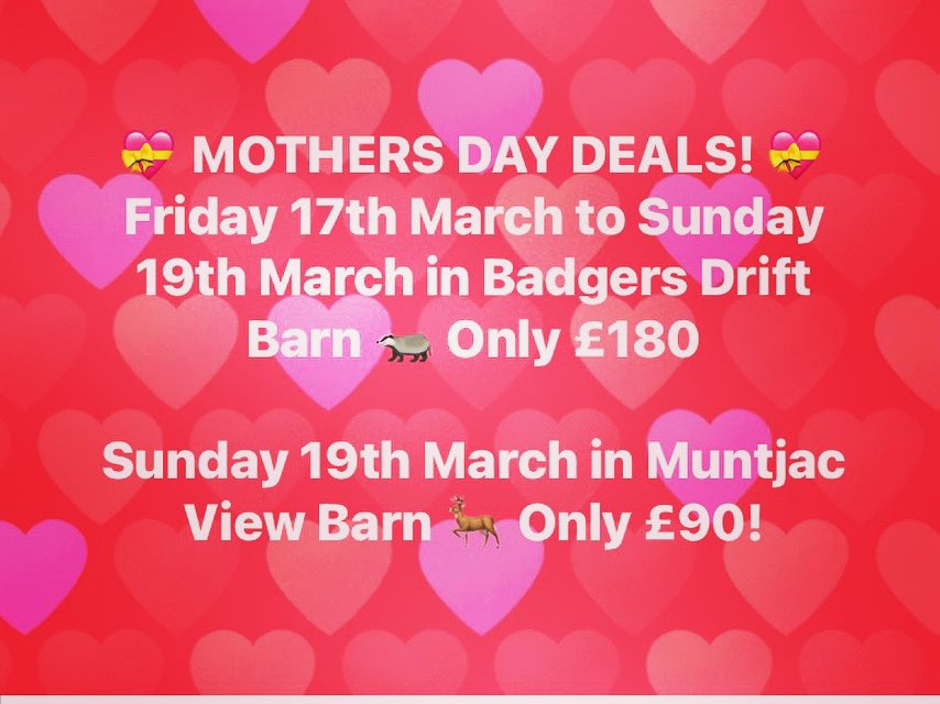 BeechcroftBarns's tweet photo. Want to treat yourself, your mum or that special mother figure in your life to a relaxing weekend/night away?

We have two Mothers Day special deals to offer here at Beechcroft Barns in Cawston, North Norfolk.

https://t.co/yFtxH0R66o 

#MothersDay2023 #MothersDay #mothersdaygift https://t.co/niPWiSrMgd