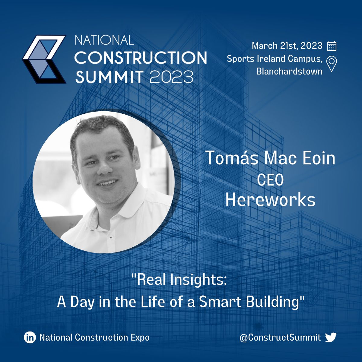 here_works's tweet photo. Reminder!  Tomás Mac Eoin will speak at the upcoming @ConstructSummit, sharing his insights on
 " A Day in the Life of a Smart Building". 🏢💡

Register for free today to not miss out on this insightful talk .
https://t.co/BjefilAHtK

#ConstructSummit #SmartBuildings https://t.co/F13jjCq1Pz