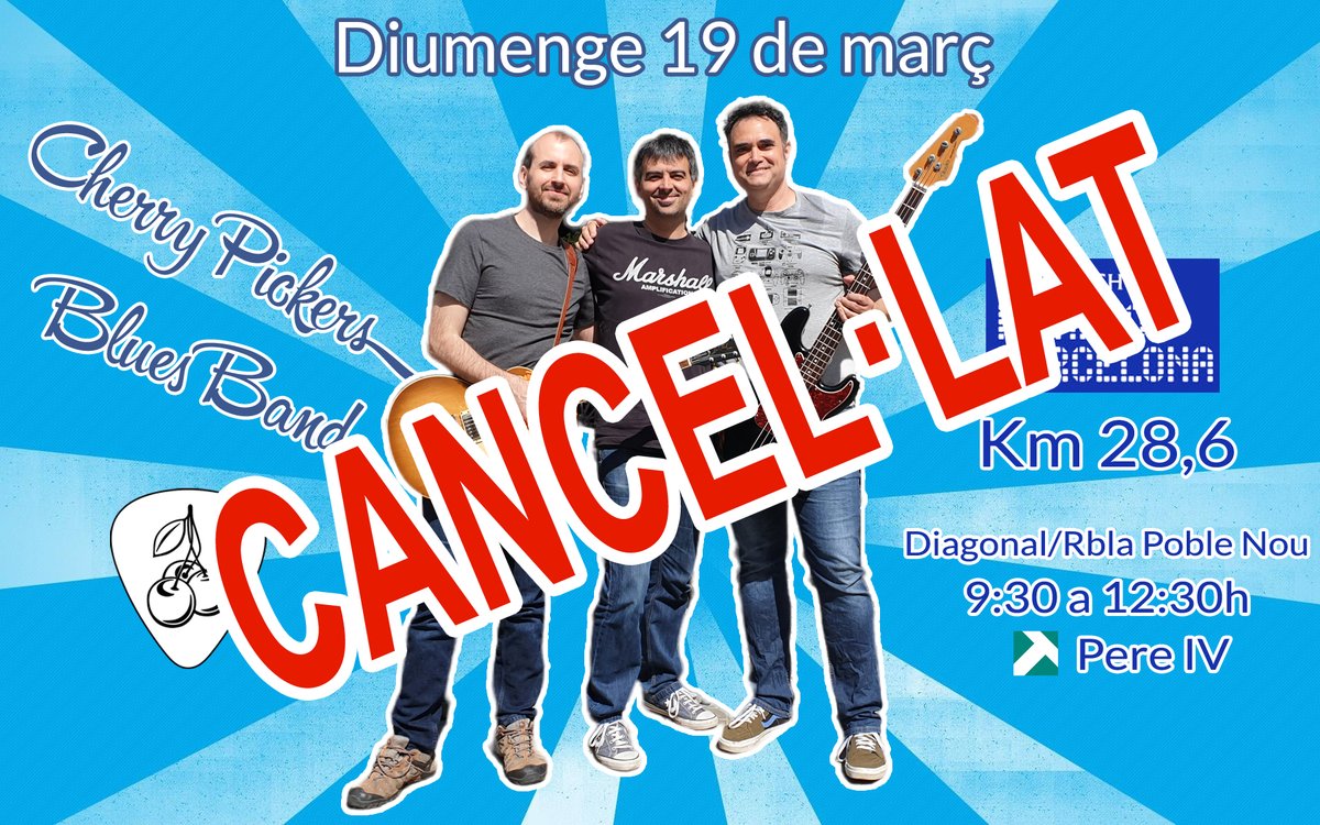 PickersBand's tweet photo. ⚠️⚠️ ¡ATENCIÓ!⚠️⚠️
❌⛔¡ACTUACIÓ CANCEL·LADA!⛔❌

Des de fa més de 10 anys de forma ininterrompuda, i amb diverses formacions musicals, els membres dels Cherry Pickers Blues Band hem participat desinteressadament com a animació als corredors de la @maratobarcelona. https://t.co/3MukdTDu0b