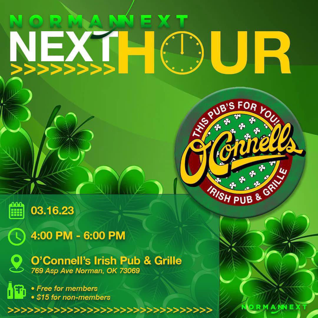 Norman NEXT (@normannext) on Twitter photo Join us for #NEXTHour on Thursday at 4pm at <a href="/OConnellsNorman/">O'Connell's</a> 🍀🍻
This event is FREE for members and $15 for non-members. Join us for #NEXTHour on Thursday at 4pm at <a href="/OConnellsNorman/">O'Connell's</a> 🍀🍻
This event is FREE for members and $15 for non-members.