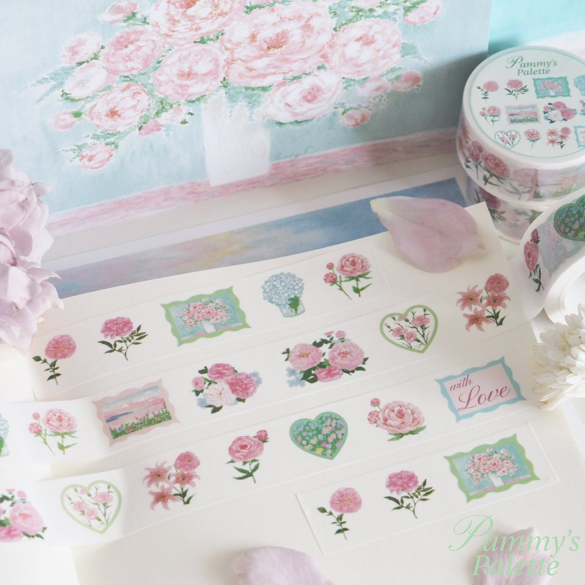 Pammyspalette's tweet photo. "𝒷𝓁𝑜𝑜𝓂𝒾𝓃𝑔" เทปลายใหม่มาแล้วค่ะทุกคน🤍🌸🩰 โรแมนติกมาก🙈🎀✨ https://t.co/pxbOKI5SdI
