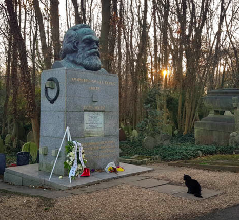 marxforcats's tweet photo. RIP Karl Marx who passed 140 years ago today, on March 14, 1883. This morning a black cat was offering its respects at Highgate. https://t.co/Rujz22IoAc