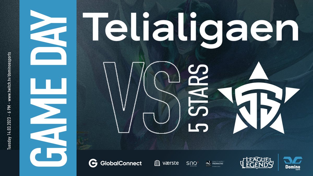 DMG Esports (@dmgesportgg) on Twitter photo New Tuesday means new @telialigaen_ round in <a href="/LeagueOfLegends/">League of Legends</a> ! Tonight we meet <a href="/5StarsEsport/">5STARS</a> . we are chasing another victory! #letsdominate
⏲️6 PM CET
📺twitch.tv/dominoesports
🎙️ <a href="/RealMightyRai/">OfficialMightyRai</a> New Tuesday means new @telialigaen_ round in <a href="/LeagueOfLegends/">League of Legends</a> ! Tonight we meet <a href="/5StarsEsport/">5STARS</a> . we are chasing another victory! #letsdominate
⏲️6 PM CET
📺twitch.tv/dominoesports
🎙️ <a href="/RealMightyRai/">OfficialMightyRai</a>