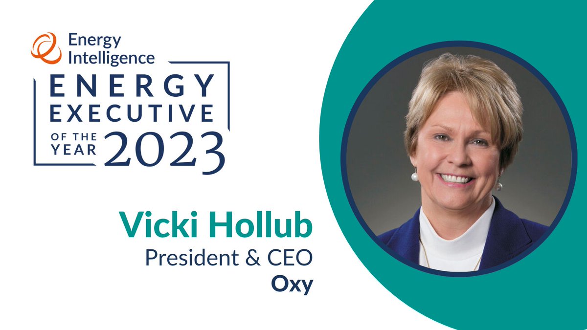 energyintel's tweet photo. Energy Intelligence is delighted to announce that Vicki Hollub, President &amp; Chief Executive Officer at Oxy, has been named the 2023 Energy Executive of the Year! #EnergyAwards #Leadership #EIForum @WeAreOxy 
Learn more >> https://t.co/MO223Lwj3q https://t.co/qQqvAbFPsT