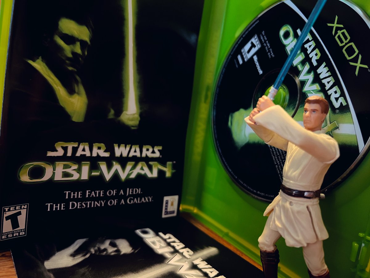 CardiacDrop's tweet photo. For #Xbox OG on #TuesdayGames itโs my old copy of #StarWars Obi-Wan โฆ somewhat dicey controls this game was fun and holds up well considerably being almost 21 years old. The game is unique in that lightsaber combat was dual stick controlled and featured a bullet time matrix cam. https://t.co/3JpIQBWPjw