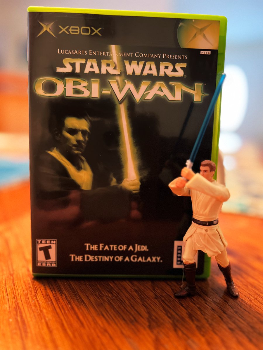 CardiacDrop's tweet photo. For #Xbox OG on #TuesdayGames itโs my old copy of #StarWars Obi-Wan โฆ somewhat dicey controls this game was fun and holds up well considerably being almost 21 years old. The game is unique in that lightsaber combat was dual stick controlled and featured a bullet time matrix cam. https://t.co/3JpIQBWPjw