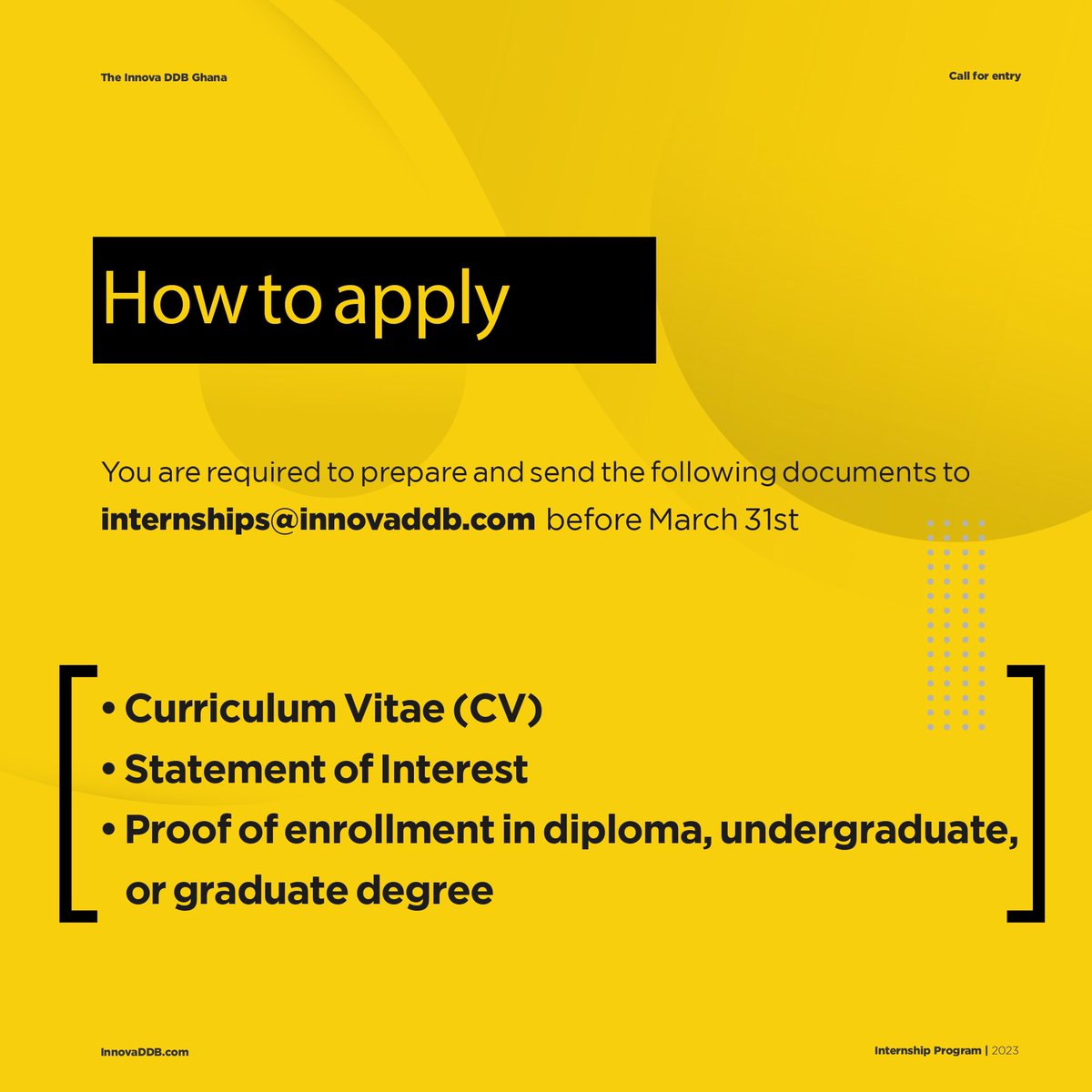 InnovaDDBGhana's tweet photo. We promise we won't make you fetch coffee (unless you really want to). Apply for our internship program to get a head start in your career in marketing communications!
#Innovaddb #internship2023 #AdAgency #advertising https://t.co/z7pZsaMhtq