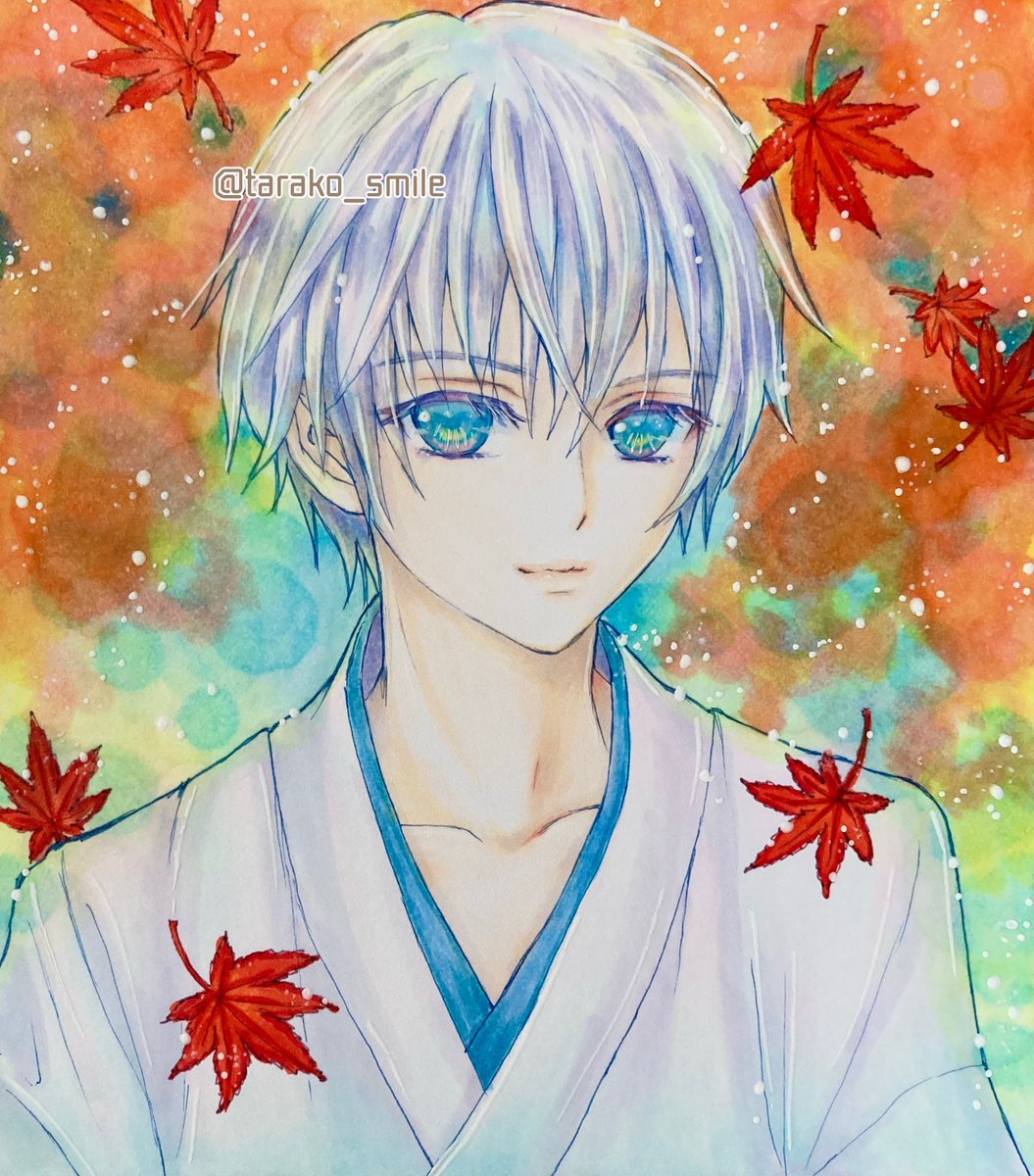 1boy male focus solo japanese clothes traditional media blue eyes white hair  illustration images