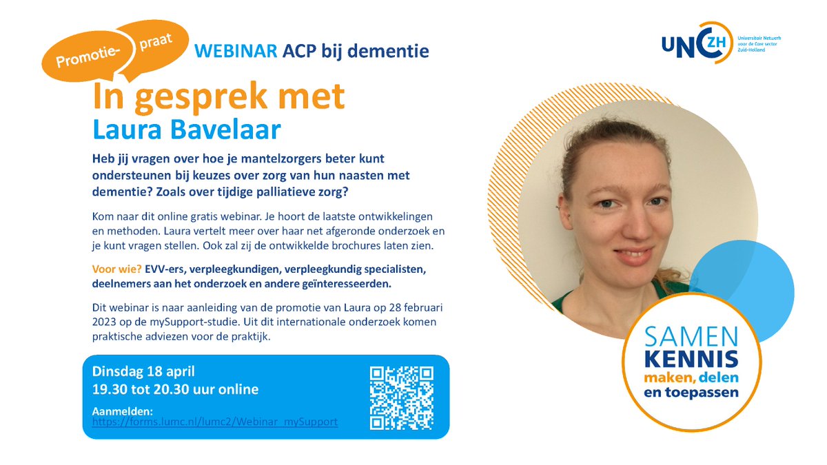 Hoe kunnen we palliatieve zorg voor mensen met #dementie verbeteren?

Op di 18 april van 19.30-20.30u kun je een gratis #webinar volgen. Hierin hoor je meer over de onderzoeksresultaten, de ontwikkelde hulpmiddelen en kun je vragen stellen. Meld je aan: forms.lumc.nl/lumc2/Webinar_…