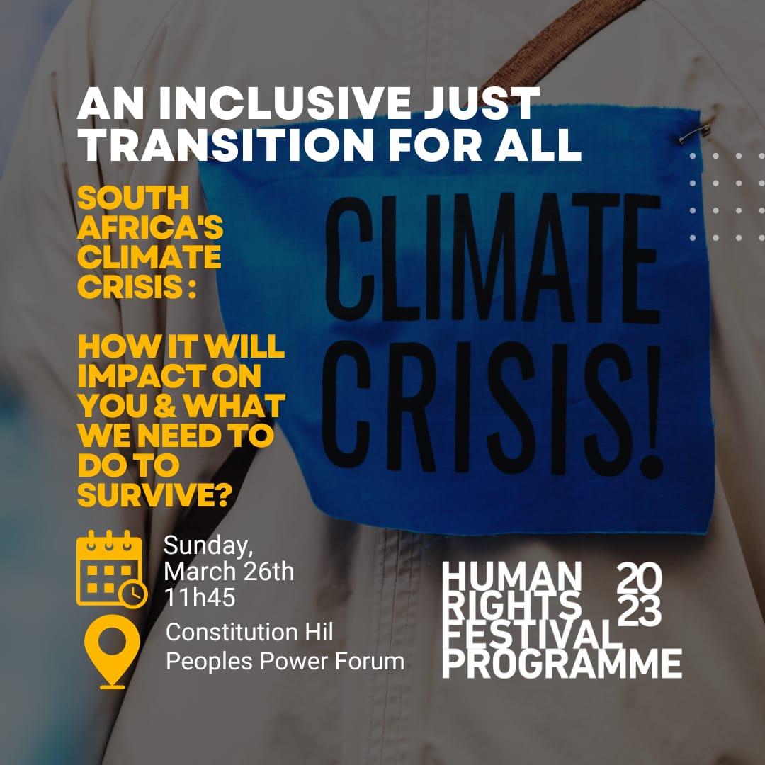 Be part of the conversation! This Townhall brings together several voices and perspectives to allow us to hear first-hand about the ways the climate crisis will impact on our fundamental human rights and everyday lives. #StandUp4HumanRights #WethePeopleSA #PlayYourPart