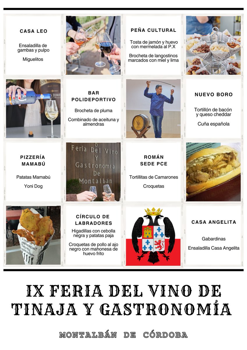 🥂𝐈𝐗 𝐅𝐄𝐑𝐈𝐀 𝐃𝐄𝐋 𝐕𝐈𝐍𝐎 𝐃𝐄 𝐓𝐈𝐍𝐀𝐉𝐀 𝐘 𝐆𝐀𝐒𝐓𝐑𝐎𝐍𝐎𝐌𝐈́𝐀 | La Gastronomía es un pilar fundamental de la Feria del Vino, por eso contamos con restaurantes, bares y tabernas de nuestro pueblo para ofrecernos sus mejores platos.

¡No te lo pierdas!

#montalbán