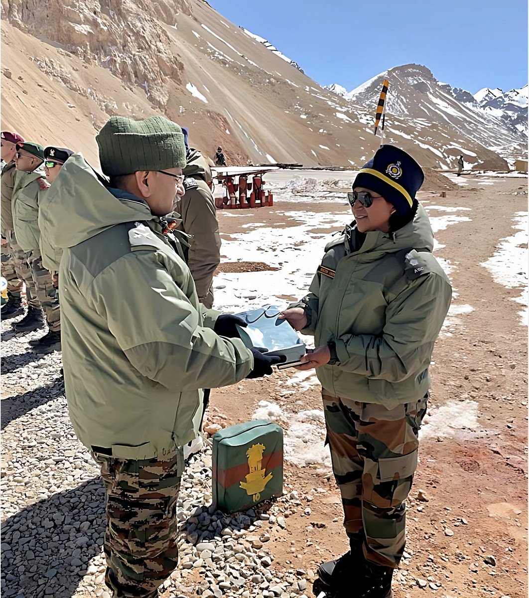 #LtGenUpendraDwivedi, #ArmyCdrNC commended  Lieutenant Rigzin Chorol for beating all odds & becoming first Women officer from #Ladakh & realising her husband's dream, who laid down his life in the service of the nation.