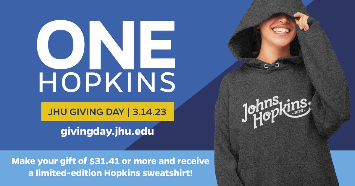 Celebrating #ONEHopkins is as easy as “pi!” Head over to givecampus.com/schools/JohnsH… to make your gift of $31.41 to JHU today, and we’ll send you a limited-edition Hopkins sweatshirt as a thank you. Your generosity makes a difference on #ONEHopkins and beyond! #PiDay